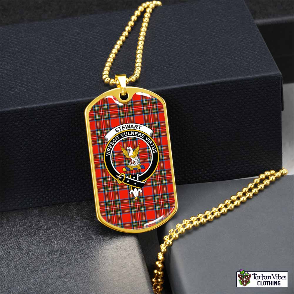 Tartan Vibes Clothing Stewart (Stuart) Tartan Dog Tag Necklace with Family Crest