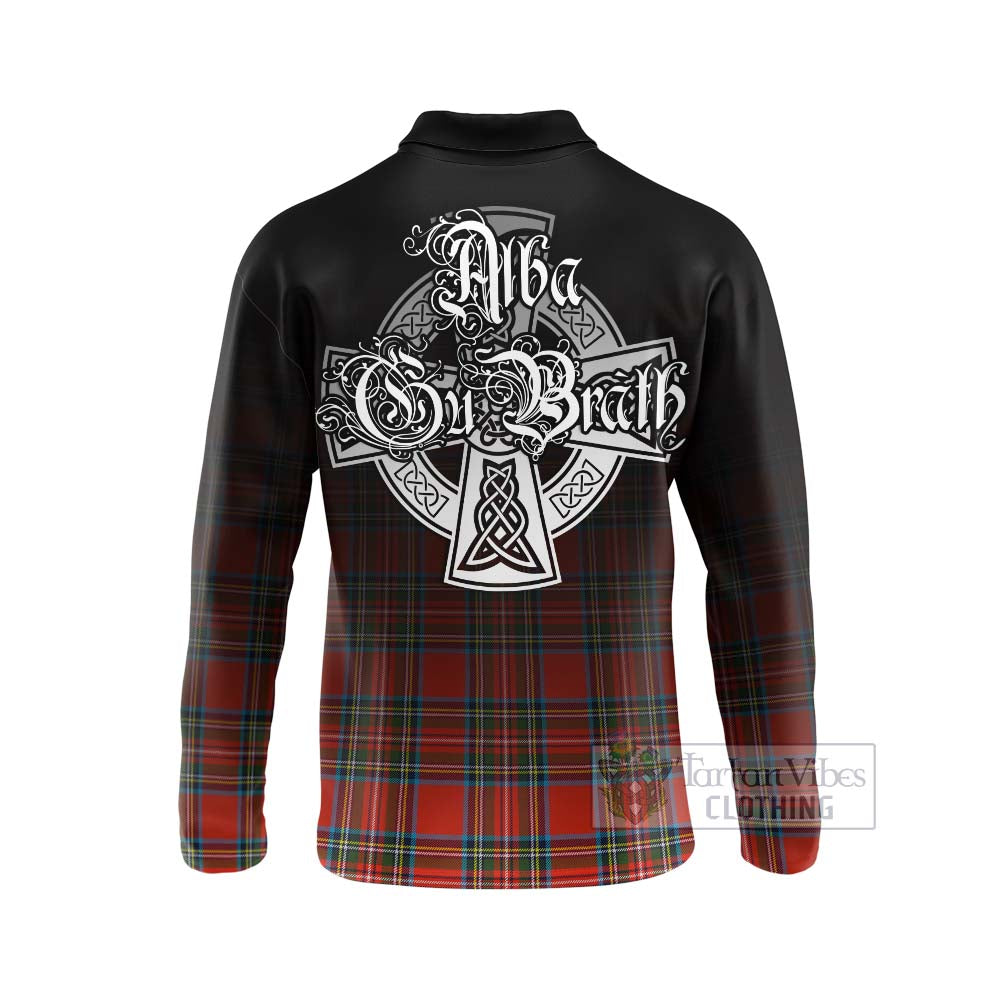 Stewart (Stuart) Tartan Long Sleeve Polo Shirt Featuring Alba Gu Brath Family Crest Celtic Inspired - Tartan Vibes Clothing