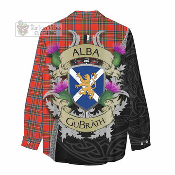 Stewart (Stuart) Tartan Family Crest Women's Casual Shirt Lion Rampant Royal Thistle Shield Celtic Inspired - Tartan Vibes Clothing