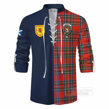 Stewart (Stuart) Tartan Ghillie Kilt Shirt Alba with Scottish Lion Royal Arm Half Style