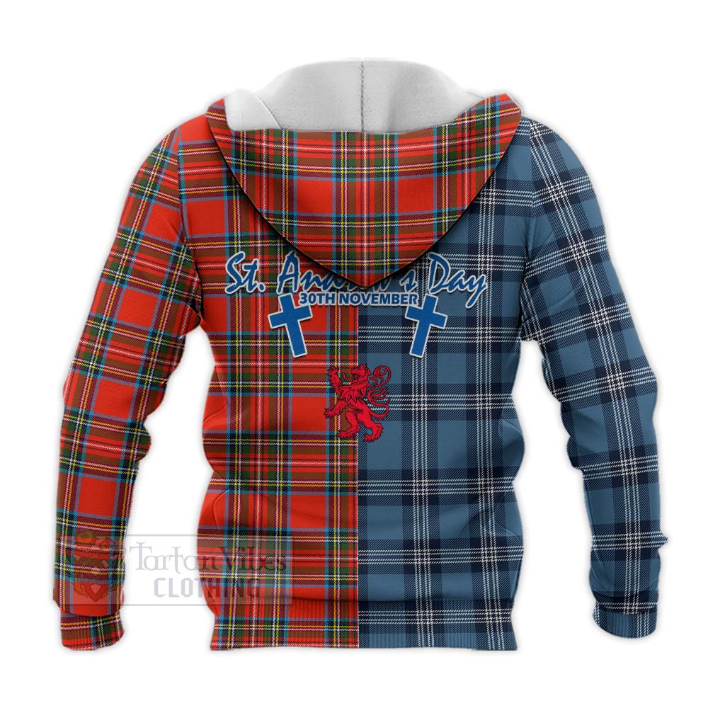 Tartan Vibes Clothing Stewart (Stuart) Tartan Knitted Hoodie Happy St. Andrew's Day Half Tartan Style