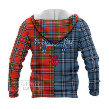 Stewart (Stuart) Tartan Knitted Hoodie Happy St. Andrew's Day Half Tartan Style