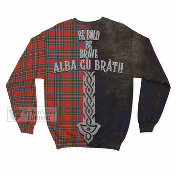 Stewart (Stuart) Tartan Family Crest Sweatshirt Alba Gu Brath Be Brave Lion Ancient Style - Tartan Vibes Clothing