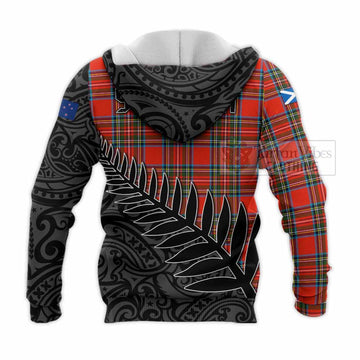 Stewart (Stuart) Crest Tartan Knitted Hoodie with New Zealand Silver Fern Half Style