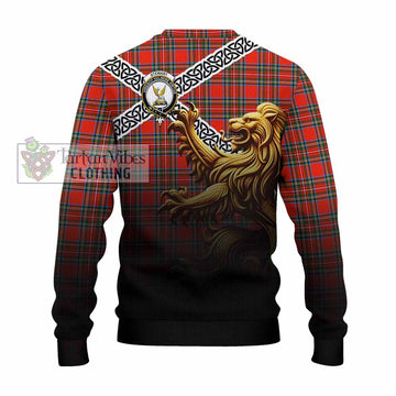 Stewart (Stuart) Crest Tartan Knitted Sweater with Golden Lion Emblem Celtic Style - Tartan Vibes Clothing