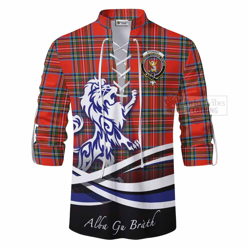 Tartan Vibes Clothing Stewart (Stuart) Tartan Ghillie Kilt Shirt with Alba Gu Brath Regal Lion Emblem