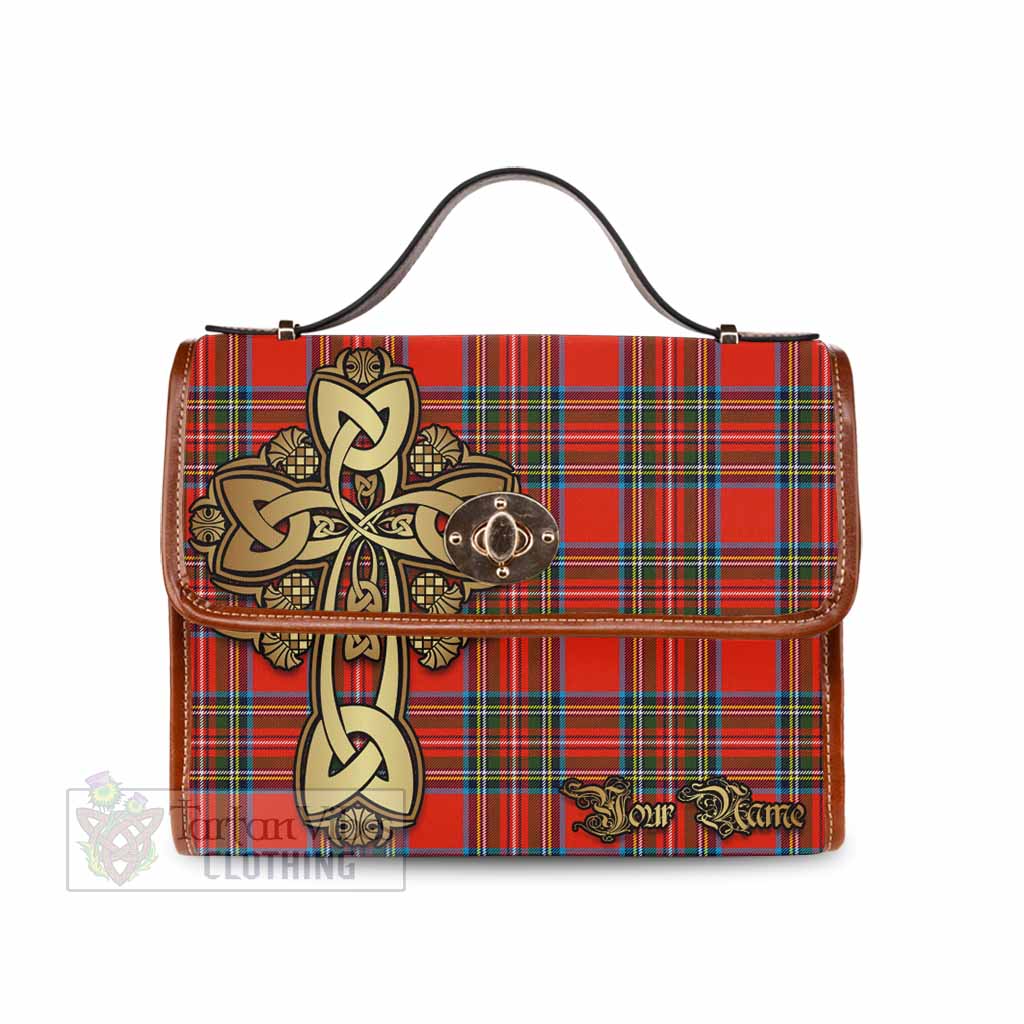 Tartan Vibes Clothing Stewart (Stuart) Tartan Waterproof Canvas Bag Golden Thistle Celtic Cross Style