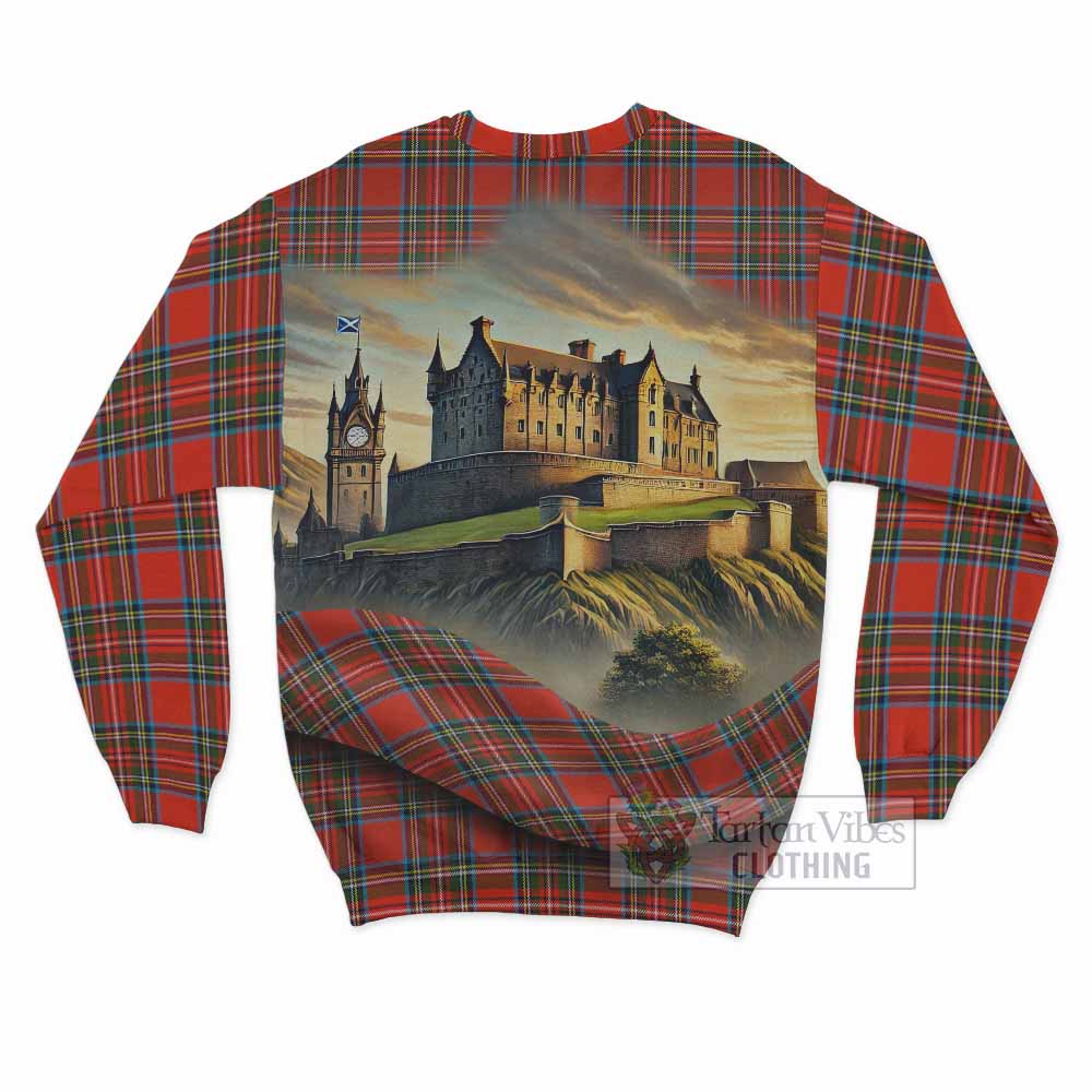 Stewart (Stuart) Tartan Family Crest Sweatshirt with Scottish Ancient Castle Style - Tartan Vibes Clothing