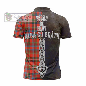 Stewart (Stuart) Tartan Family Crest Zipper Polo Shirt Alba Gu Brath Be Brave Lion Ancient Style - Tartan Vibes Clothing