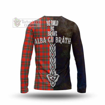 Stewart (Stuart) Tartan Family Crest Long Sleeve T-Shirt Alba Gu Brath Be Brave Lion Ancient Style - Tartan Vibes Clothing