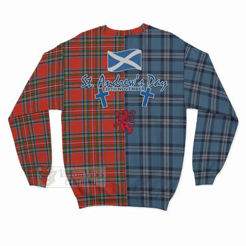 Stewart (Stuart) Tartan Sweatshirt Happy St. Andrew's Day Half Tartan Style