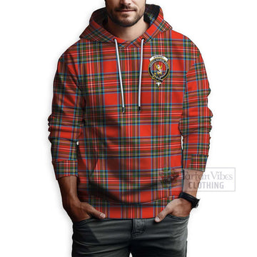 Stewart (Stuart) Tartan Hoodie with Family Crest and Bearded Skull Holding Bottles of Whiskey