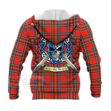 Stewart (Stuart) Tartan Knitted Hoodie with Family Crest Celtic Skull Style