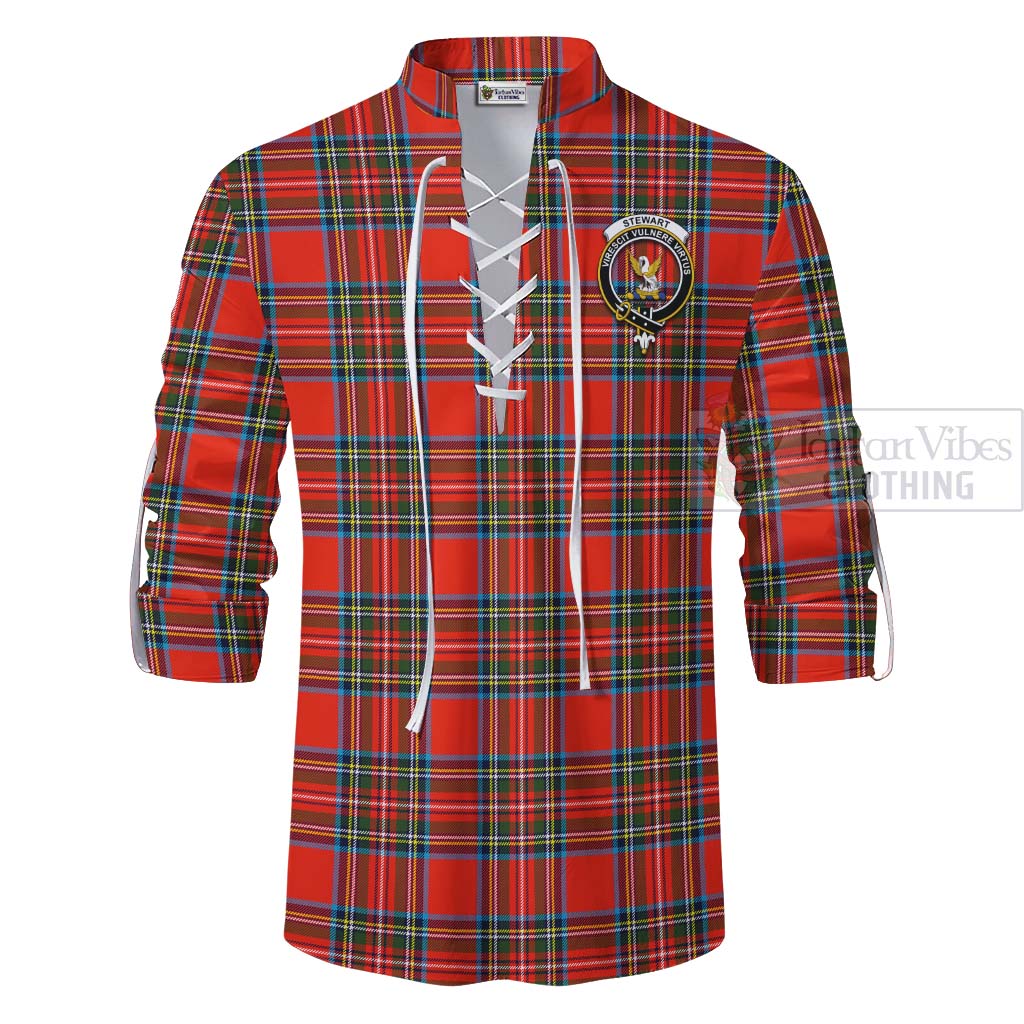 Stewart (Stuart) Tartan Ghillie Kilt Shirt with Family Crest Celtic Skull Style - Tartan Vibes Clothing