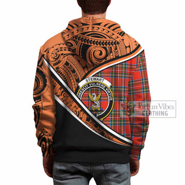 Stewart (Stuart) Crest Tartan Hoodie with Polynesian Vibes Style - Orange Version