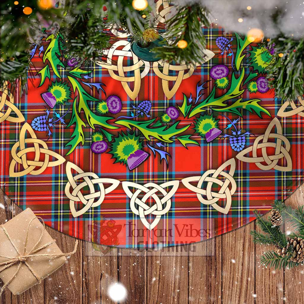 Tartan Vibes Clothing Stewart (Stuart) Tartan Christmas Tree Skirt with Thistle Celtic Knot Style