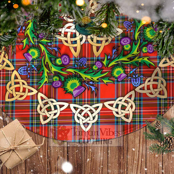 Stewart (Stuart) Tartan Christmas Tree Skirt with Thistle Celtic Knot Style