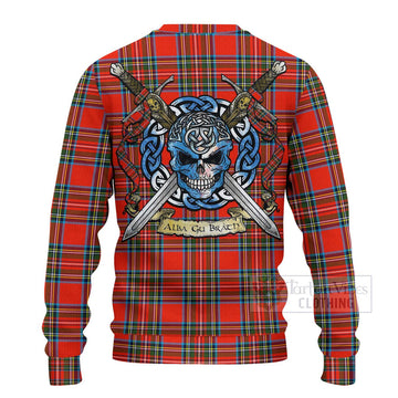 Stewart (Stuart) Tartan Ugly Sweater with Family Crest Celtic Skull Style