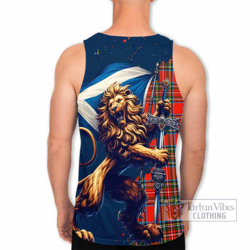 Stewart (Stuart) Tartan Family Crest Men's Tank Top with Scottish Majestic Lion - Tartan Vibes Clothing