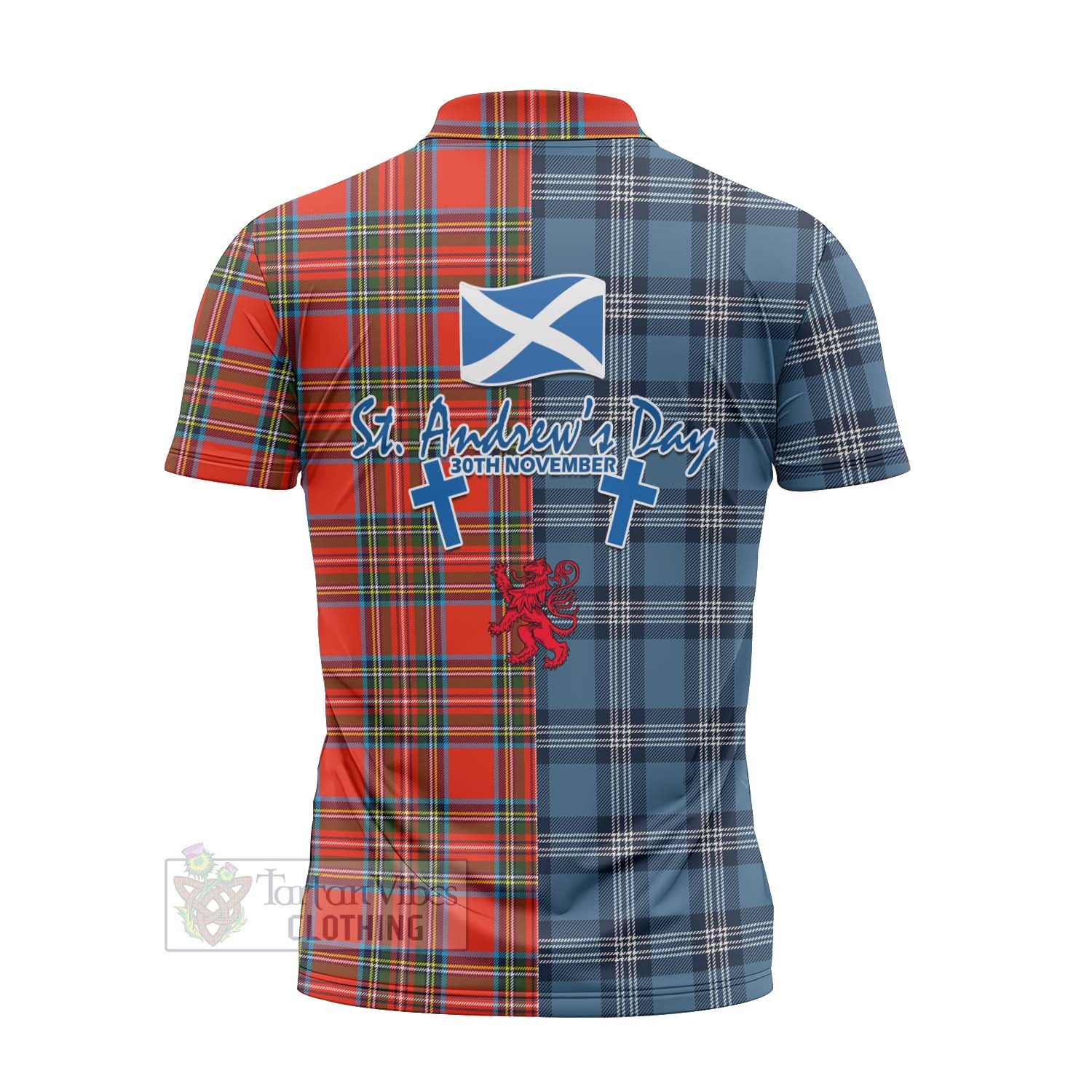 Tartan Vibes Clothing Stewart (Stuart) Tartan Zipper Polo Shirt Happy St. Andrew's Day Half Tartan Style