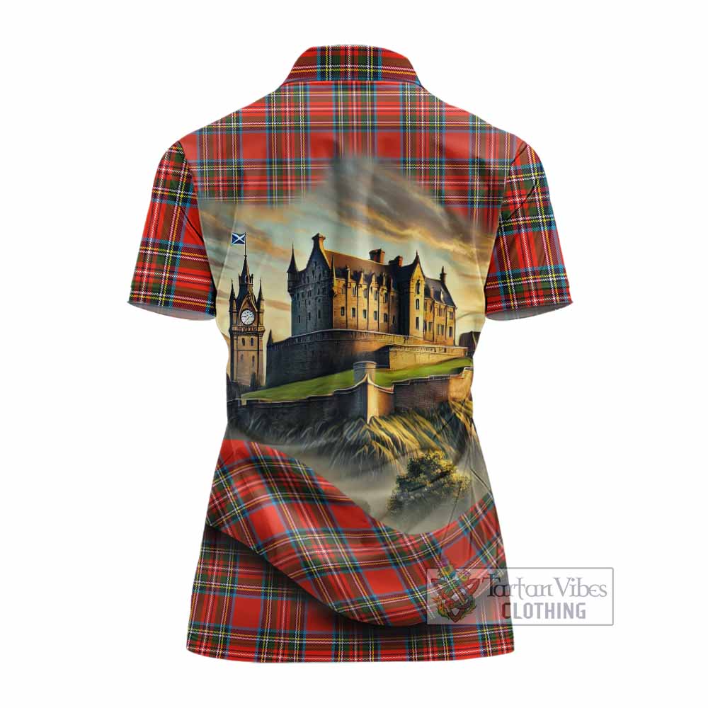 Stewart (Stuart) Tartan Family Crest Women's Polo Shirt with Scottish Ancient Castle Style - Tartan Vibes Clothing