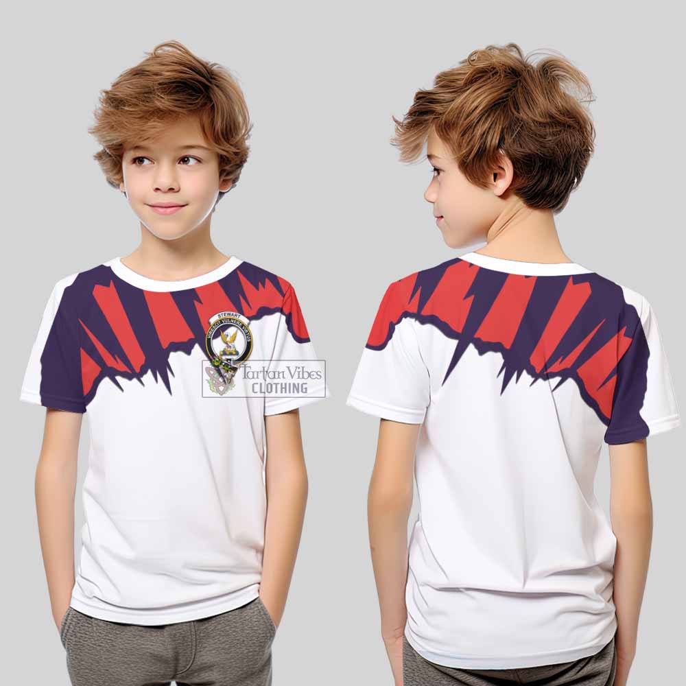 Tartan Vibes Clothing Stewart (Stuart) Clan Crest Kid T-Shirt with Retro Sport Style