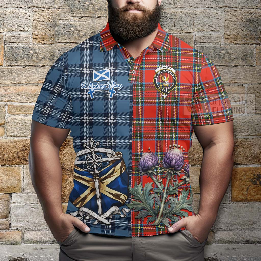 Tartan Vibes Clothing Stewart (Stuart) Tartan Polo Shirt Happy St. Andrew's Day Half Tartan Style