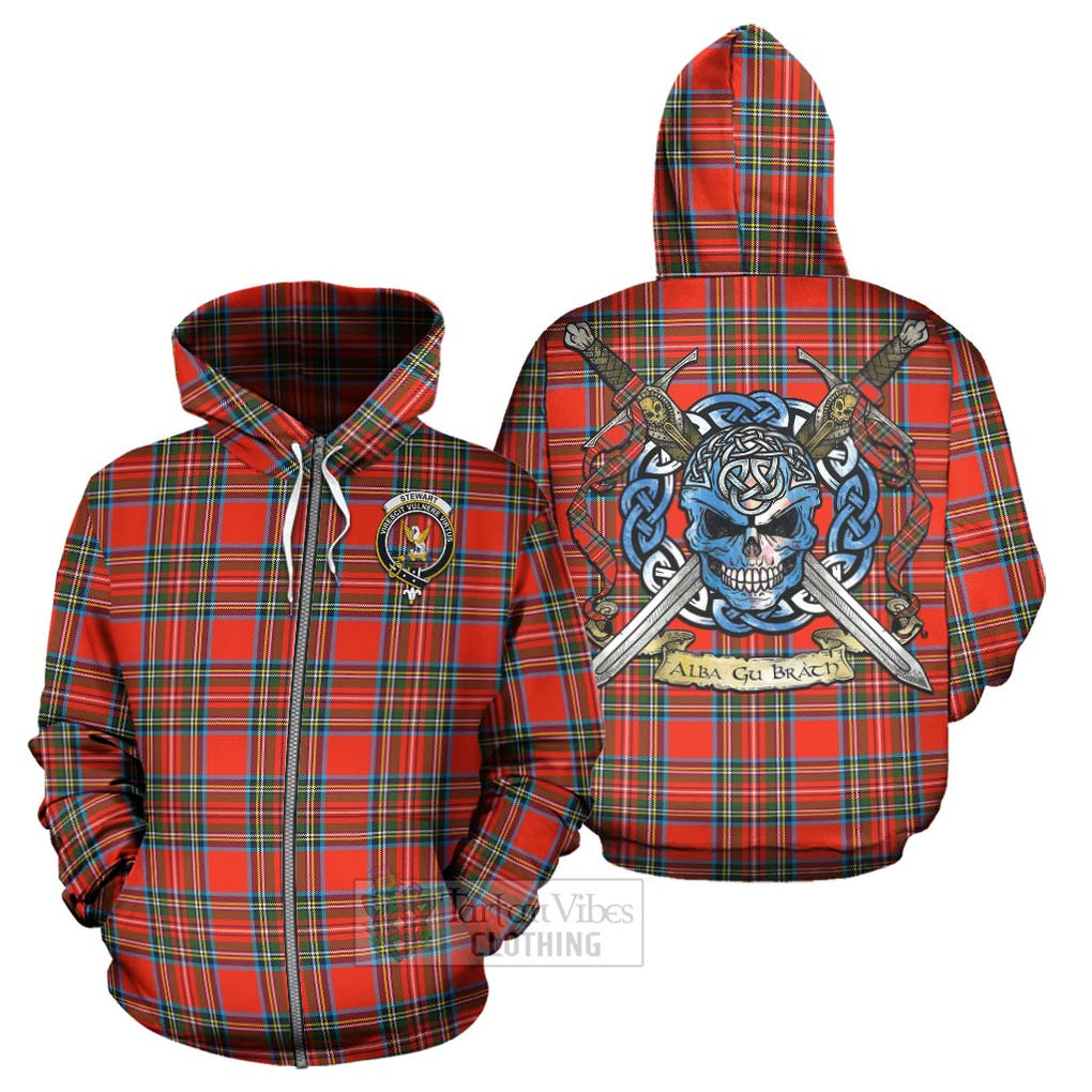 Tartan Vibes Clothing Stewart (Stuart) Tartan Hoodie with Family Crest Celtic Skull Style