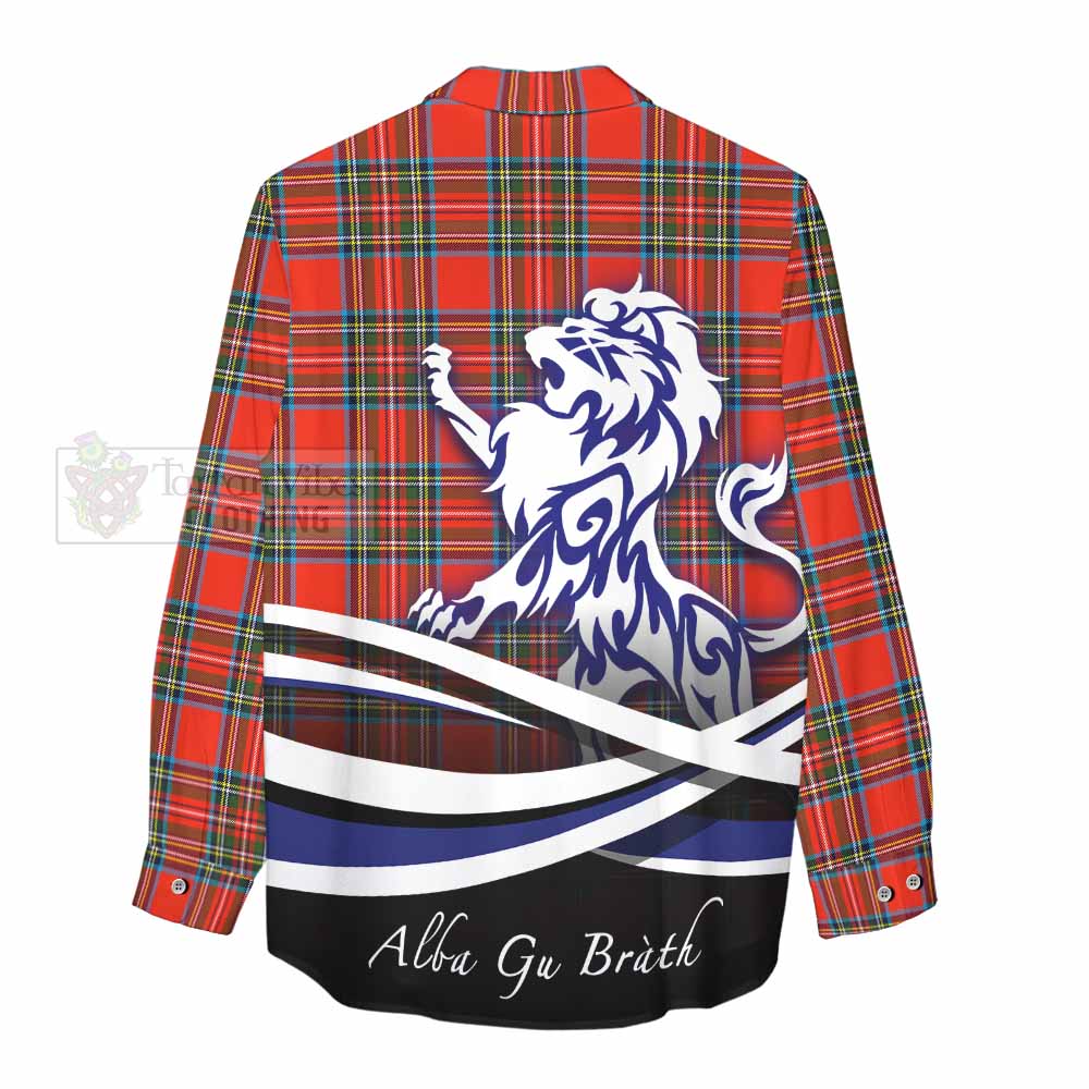 Tartan Vibes Clothing Stewart (Stuart) Tartan Women's Casual Shirt with Alba Gu Brath Regal Lion Emblem