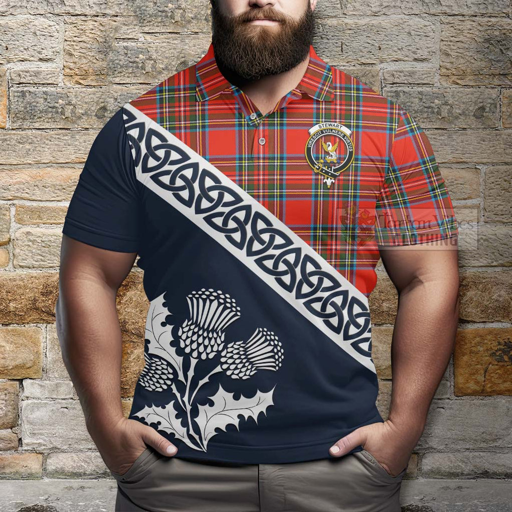 Stewart (Stuart) Tartan Polo Shirt Featuring Thistle and Scotland Map - Tartanvibesclothing Store