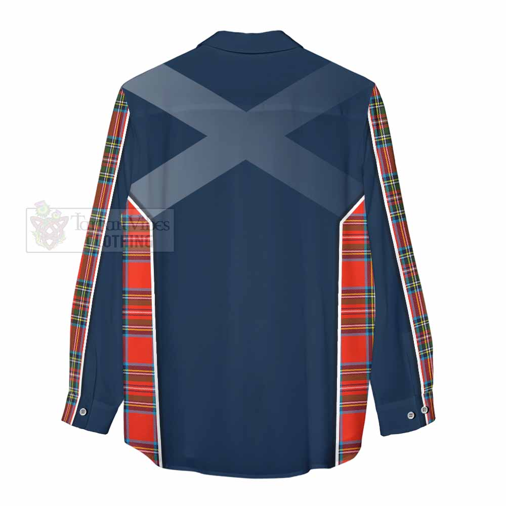 Tartan Vibes Clothing Stewart (Stuart) Tartan Women's Casual Shirt with Family Crest and Lion Rampant Vibes Sport Style