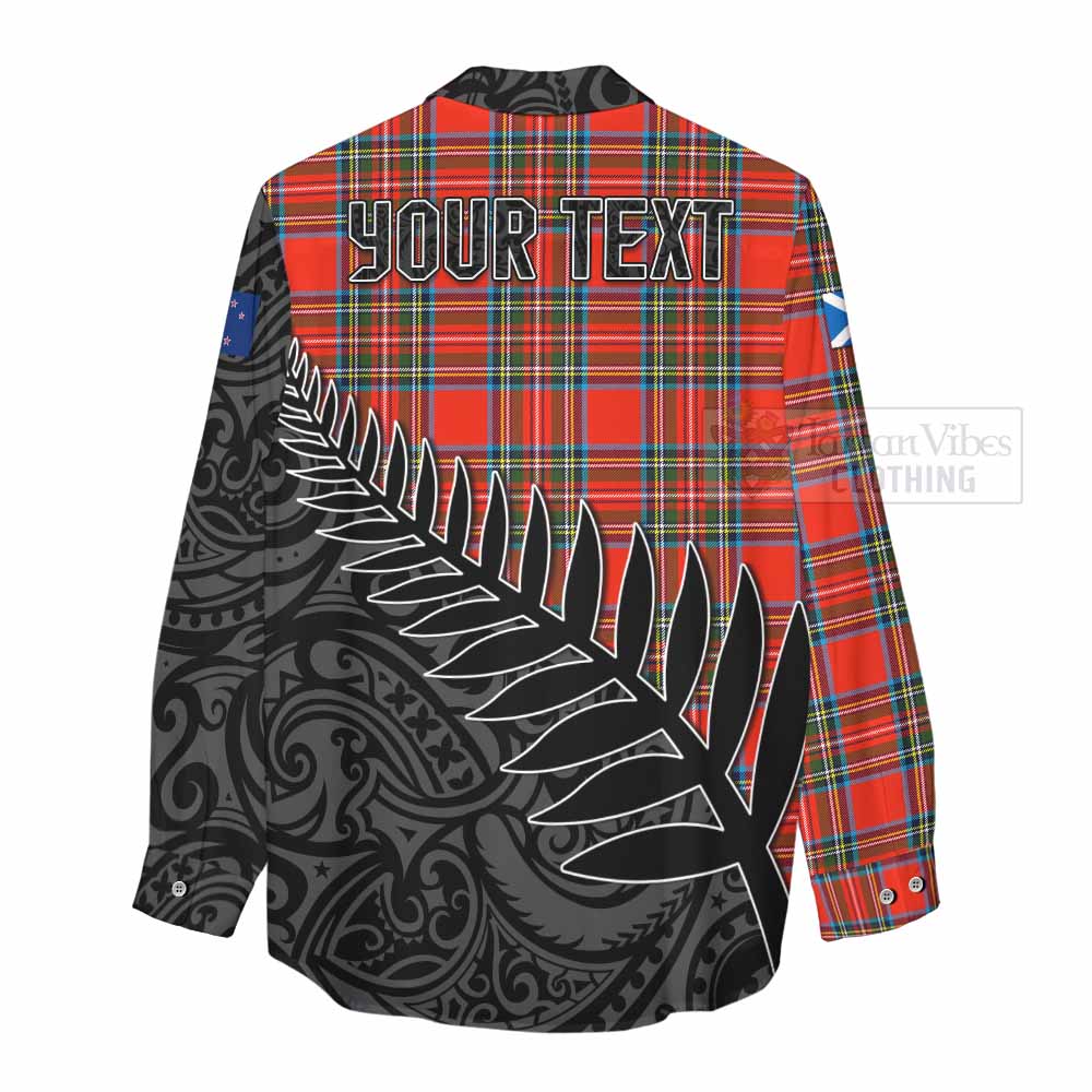 Tartan Vibes Clothing Stewart (Stuart) Crest Tartan Women's Casual Shirt with New Zealand Silver Fern Half Style