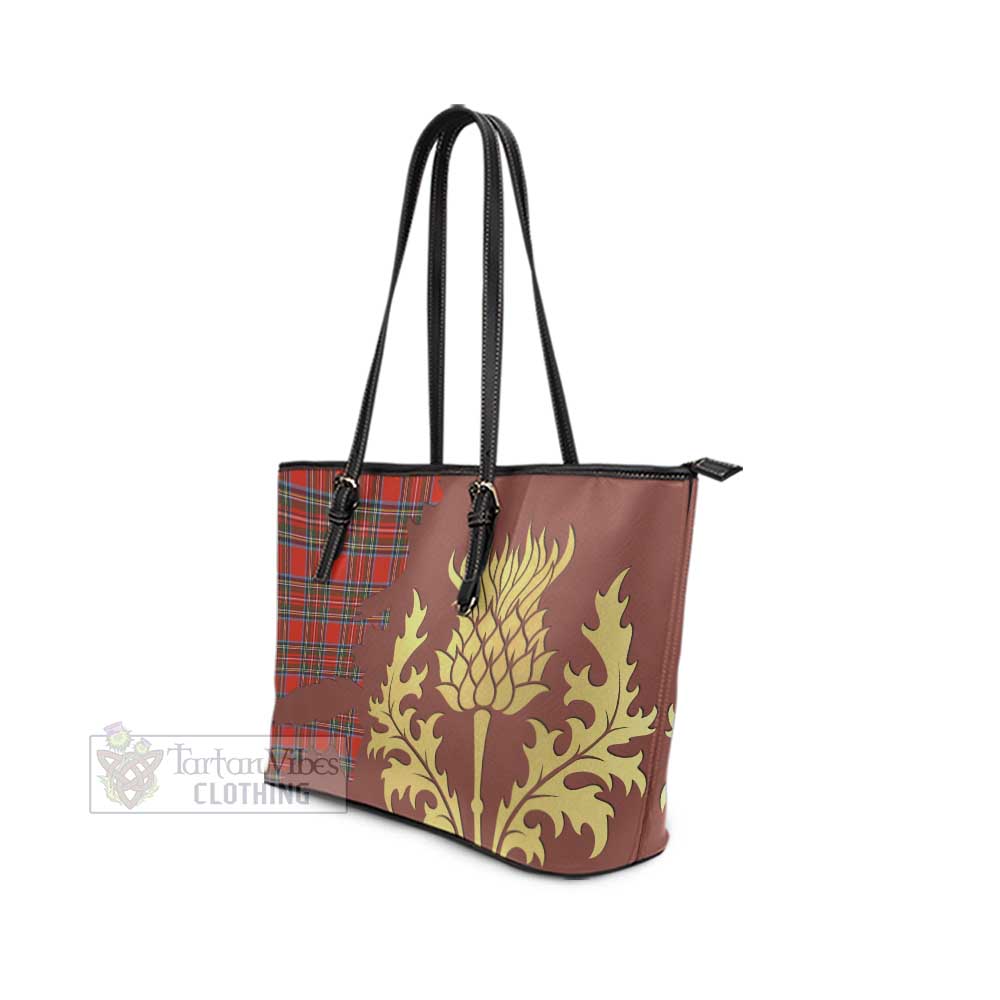 Stewart (Stuart) Tartan Leather Tote Bag Gold Thistle Style - Tartan Vibes Clothing