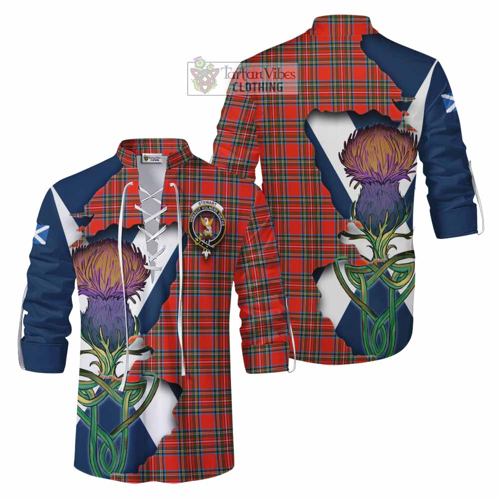 Stewart (Stuart) Tartan Family Crest Ghillie Kilt Shirt Scottish Thistle Celtic Inspired - Tartan Vibes Clothing