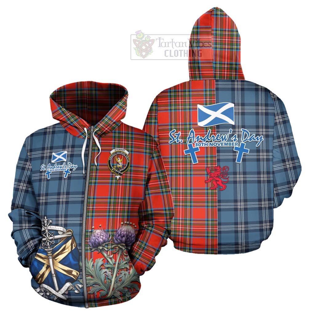 Tartan Vibes Clothing Stewart (Stuart) Tartan Hoodie Happy St. Andrew's Day Half Tartan Style