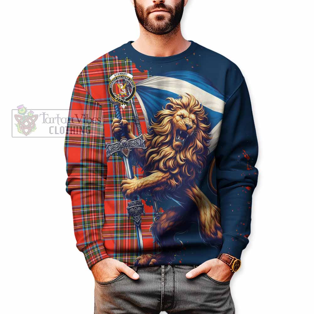 Tartan Vibes Clothing Stewart (Stuart) Tartan Family Crest Sweatshirt with Scottish Majestic Lion