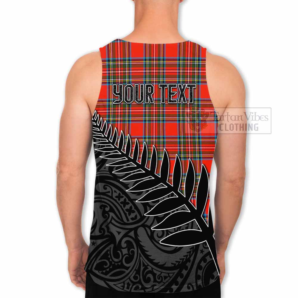 Tartan Vibes Clothing Stewart (Stuart) Crest Tartan Men's Tank Top with New Zealand Silver Fern Half Style