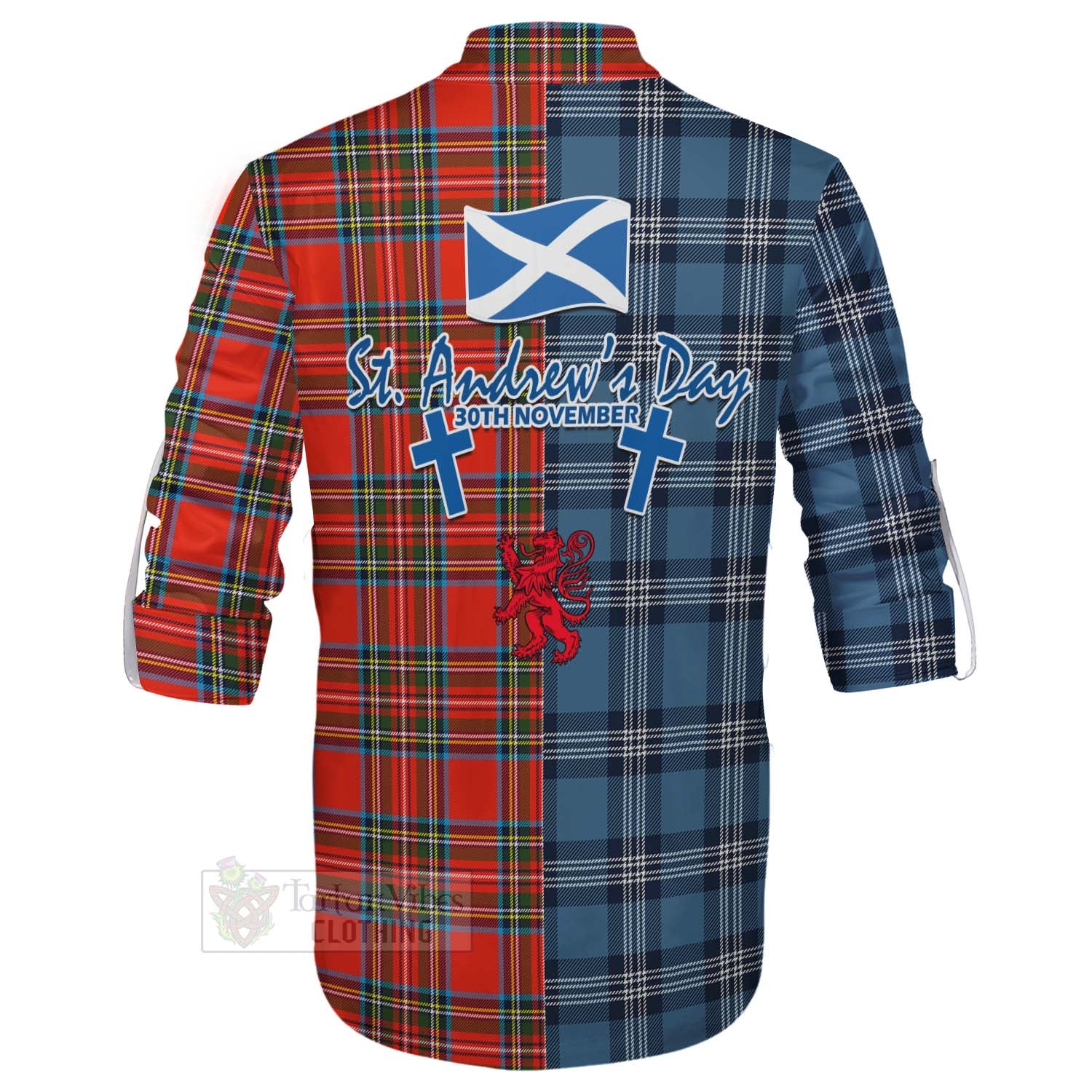 Tartan Vibes Clothing Stewart (Stuart) Tartan Ghillie Kilt Shirt Happy St. Andrew's Day Half Tartan Style