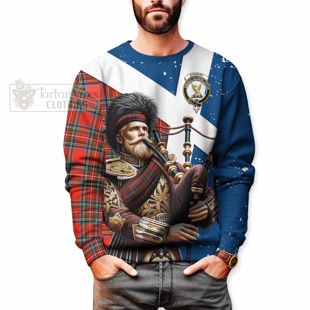 Tartan Vibes Clothing Stewart (Stuart) Tartan Sweatshirt with Family Crest Scottish Bagpiper Vibes