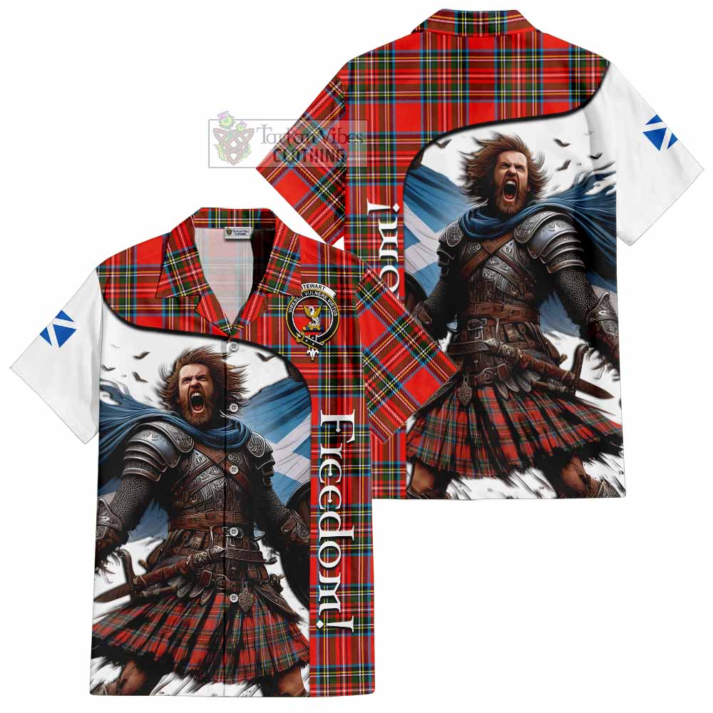 Tartan Vibes Clothing Stewart (Stuart) Crest Tartan Short Sleeve Button Shirt Inspired by the Freedom of Scottish Warrior