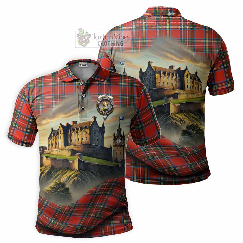 Stewart (Stuart) Tartan Family Crest Polo Shirt with Scottish Ancient Castle Style - Tartan Vibes Clothing
