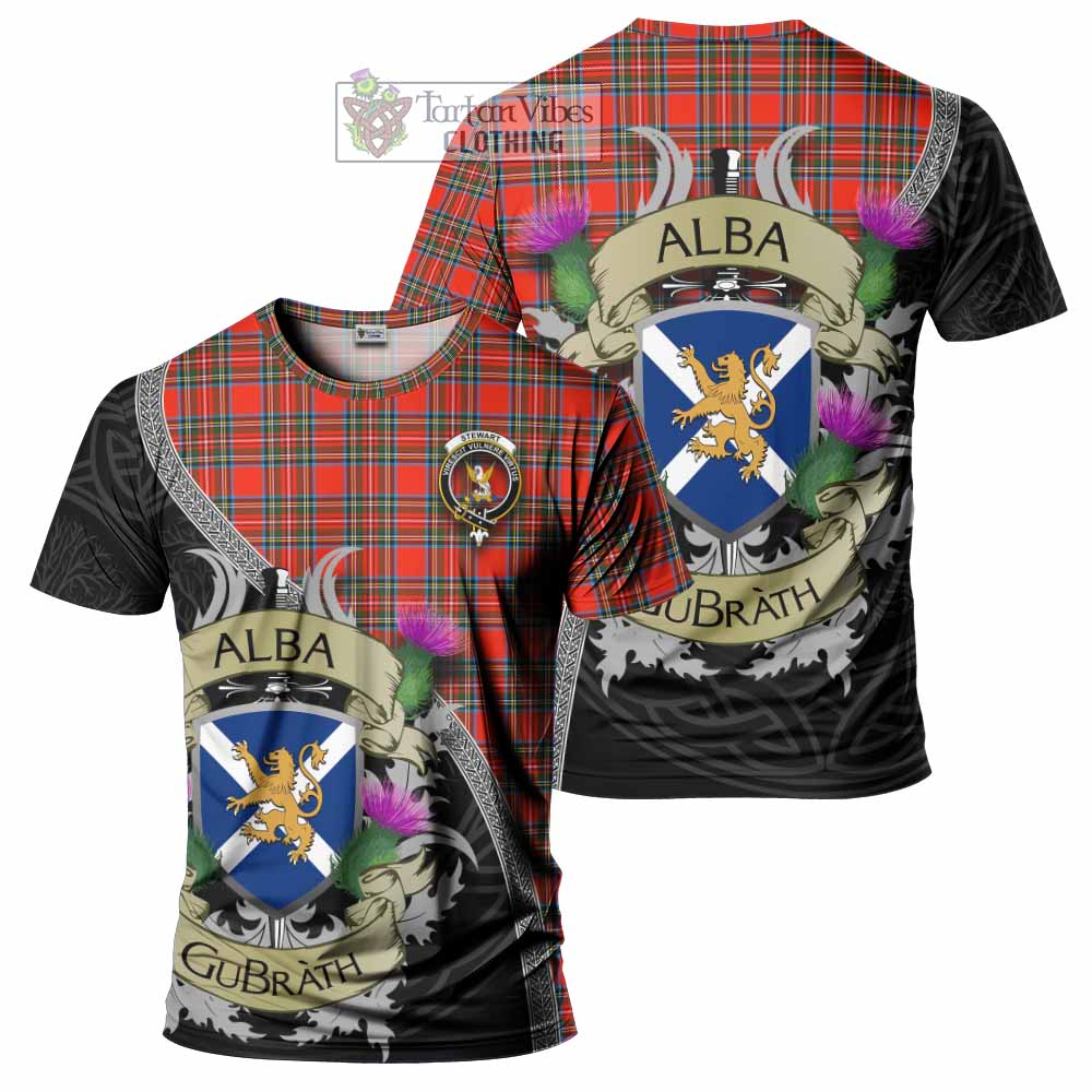 Stewart (Stuart) Tartan Family Crest T-Shirt Lion Rampant Royal Thistle Shield Celtic Inspired - Tartan Vibes Clothing