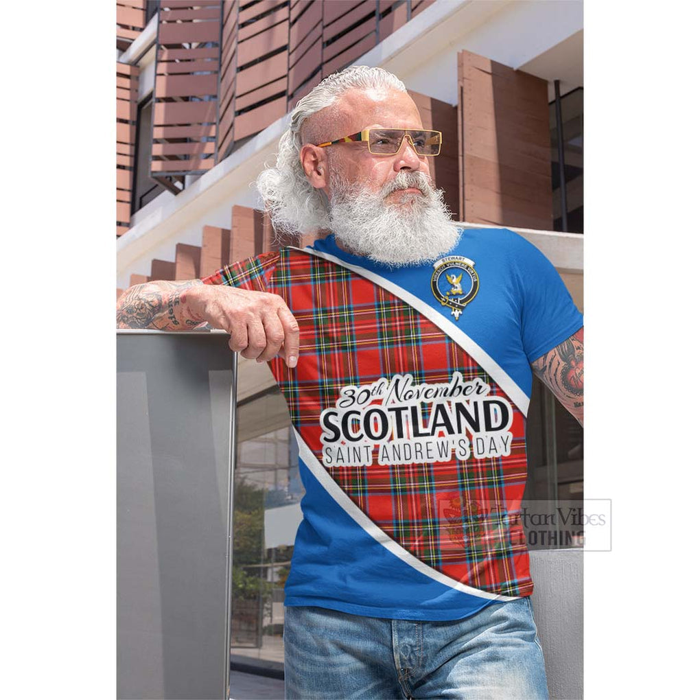 Tartan Vibes Clothing Stewart (Stuart) Family Crest Tartan Cotton T-shirt Celebrate Saint Andrew's Day in Style