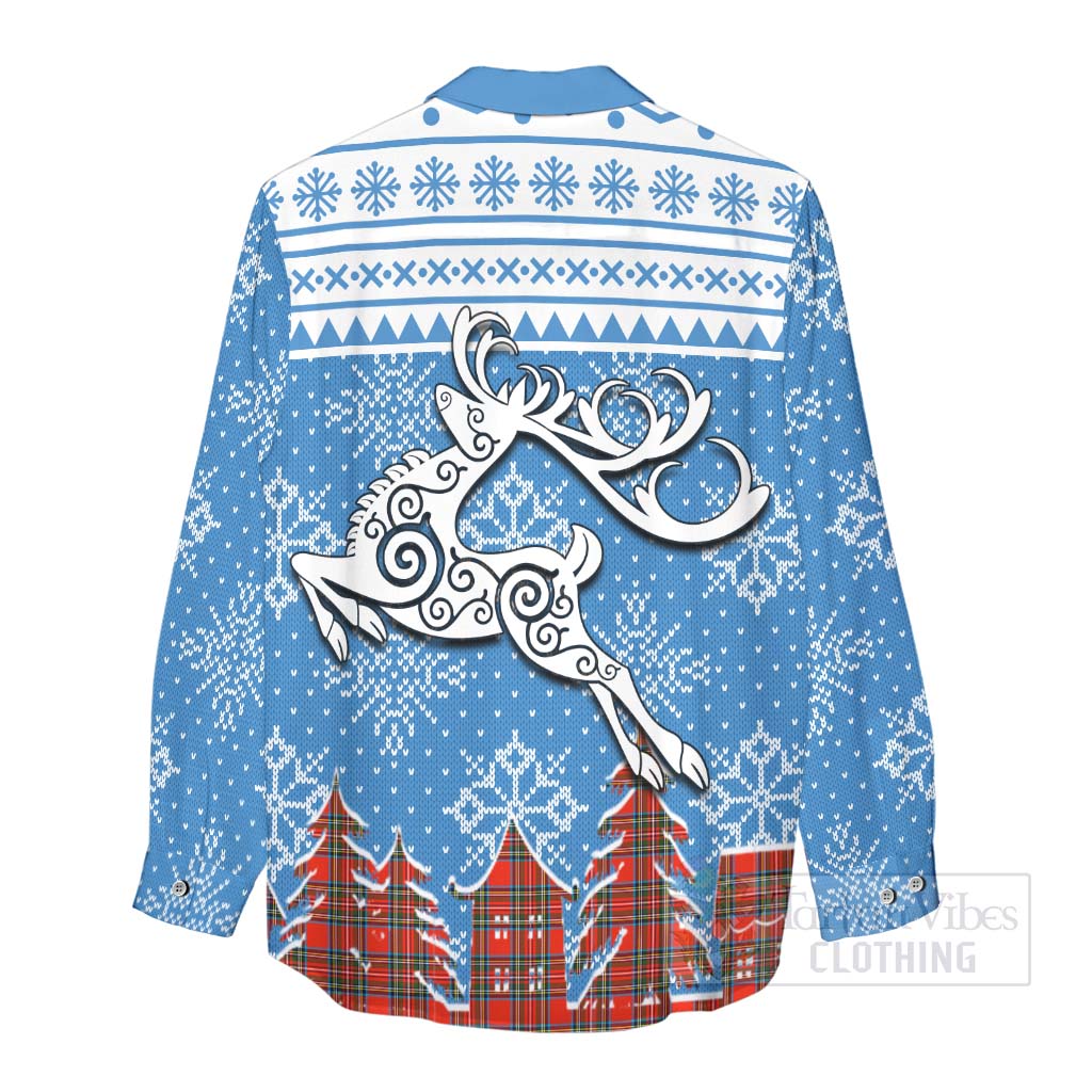 Tartan Vibes Clothing Stewart (Stuart) Clan Christmas Women's Casual Shirt Celtic Reindeer Style