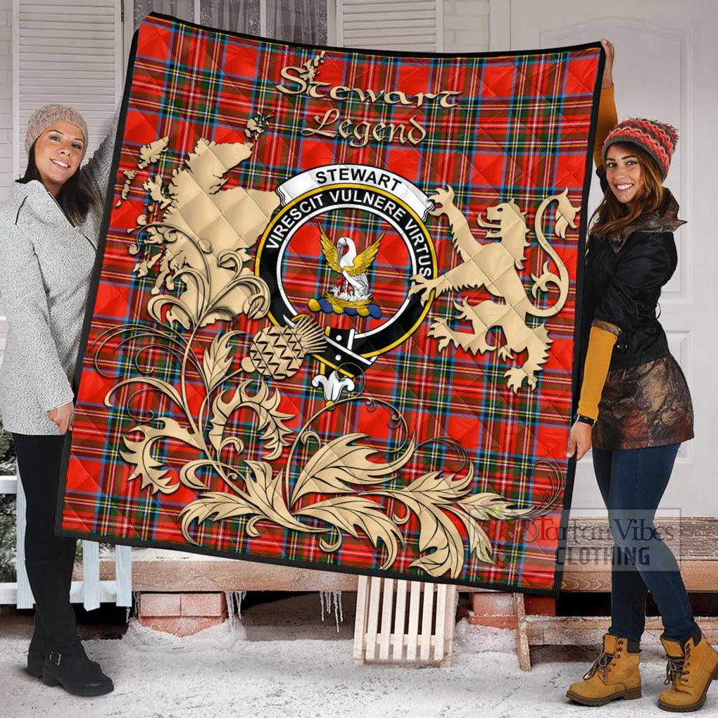 Tartan Vibes Clothing Stewart (Stuart) Tartan Quilt with Family Crest and Scottish Symbol Style