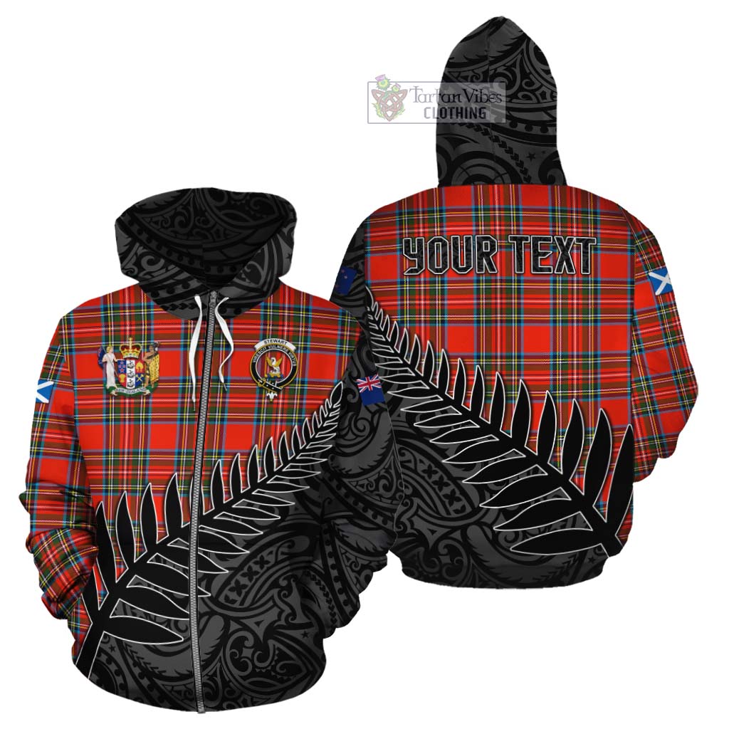 Tartan Vibes Clothing Stewart (Stuart) Crest Tartan Cotton Hoodie with New Zealand Silver Fern Half Style