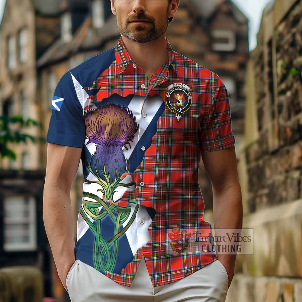 Stewart (Stuart) Tartan Family Crest Hawaiian Shirt Scottish Thistle Celtic Inspired - Tartan Vibes Clothing