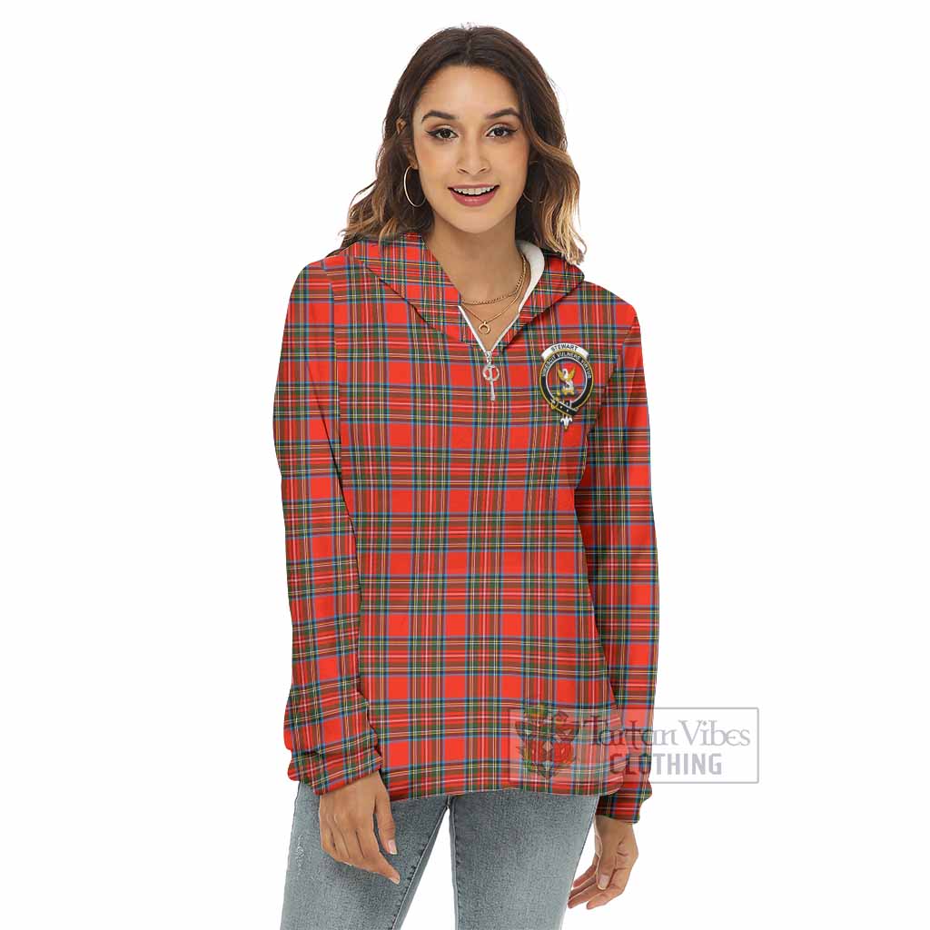 Stewart (Stuart) Tartan Women's Borg Fleece Hoodie with Half Zip with Family Crest - Tartan Vibes Clothing