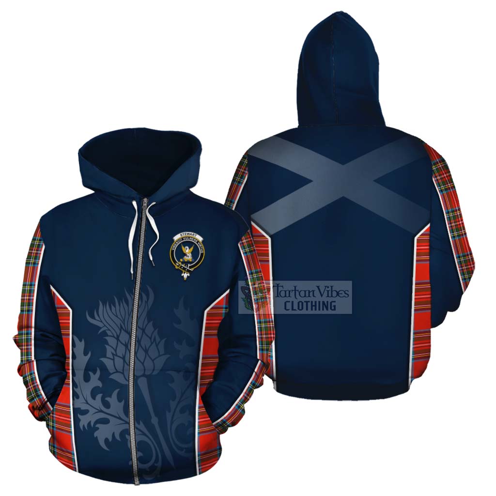 Tartan Vibes Clothing Stewart (Stuart) Tartan Cotton Hoodie with Family Crest and Scottish Thistle Vibes Sport Style