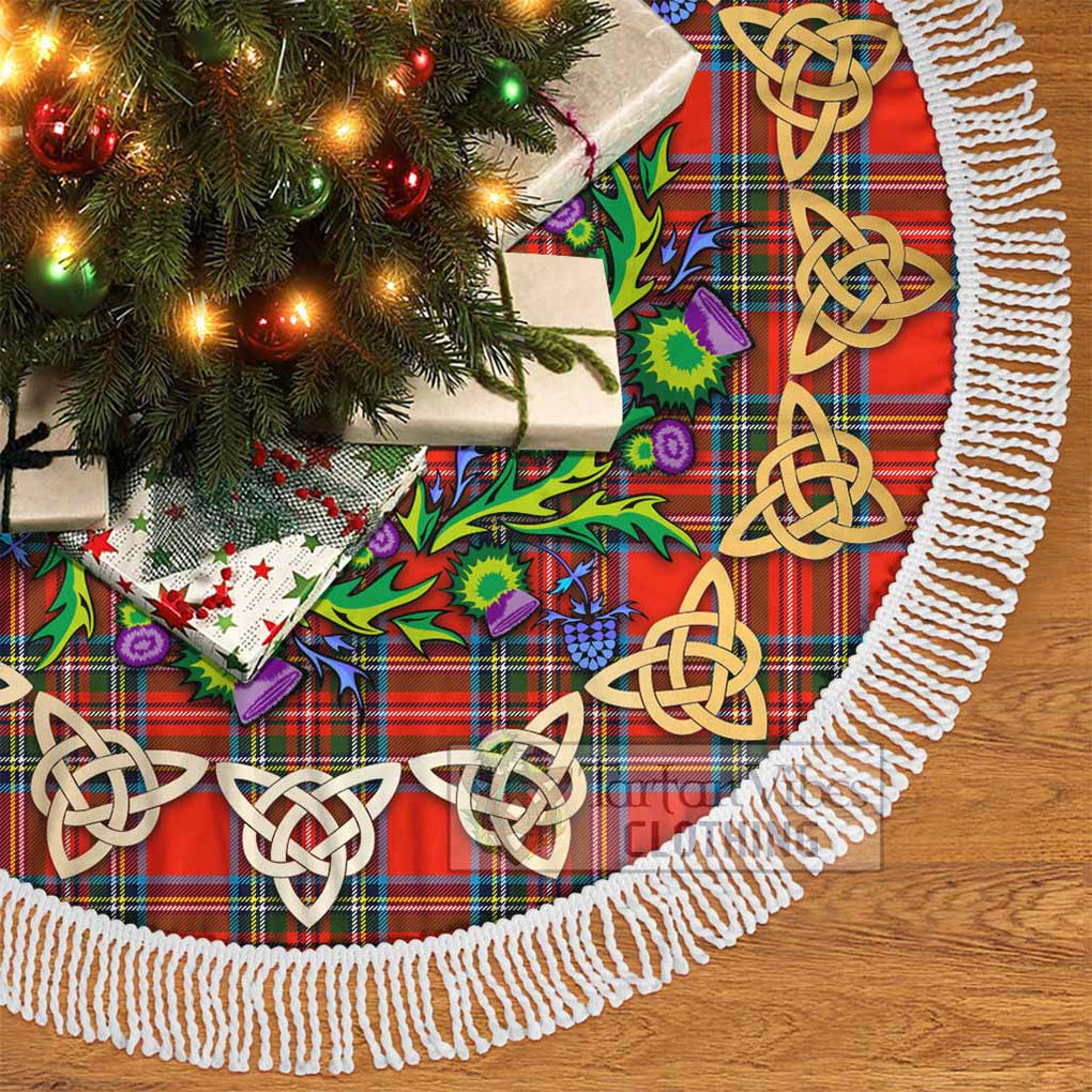 Tartan Vibes Clothing Stewart (Stuart) Tartan Christmas Tree Skirt with Thistle Celtic Knot Style